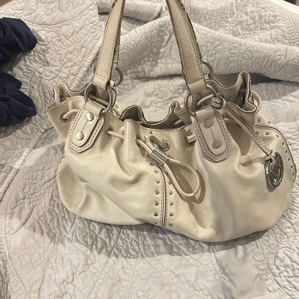 Michael Kors Cream Shoulder Bag with Silver Accents
